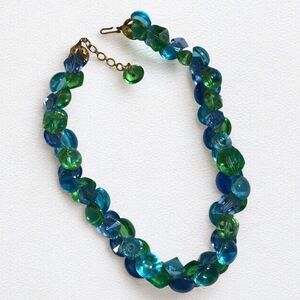Mid-Century Green-Blue Faceted Glass Necklace